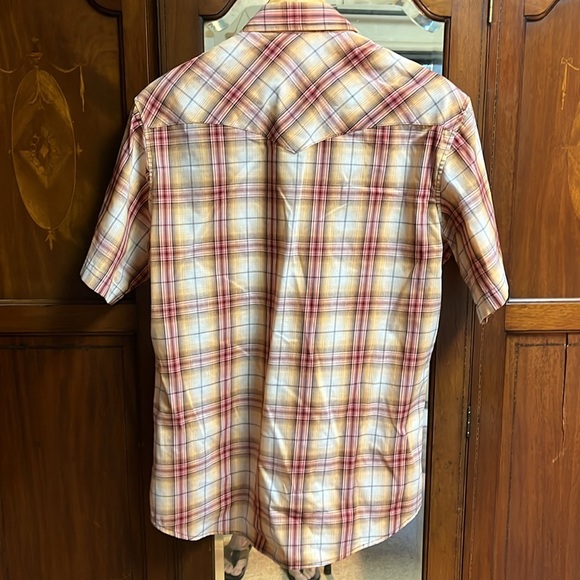 Wrangler western pearl snap shirt, men’s medium plaid short sleeve - Picture 4 of 6